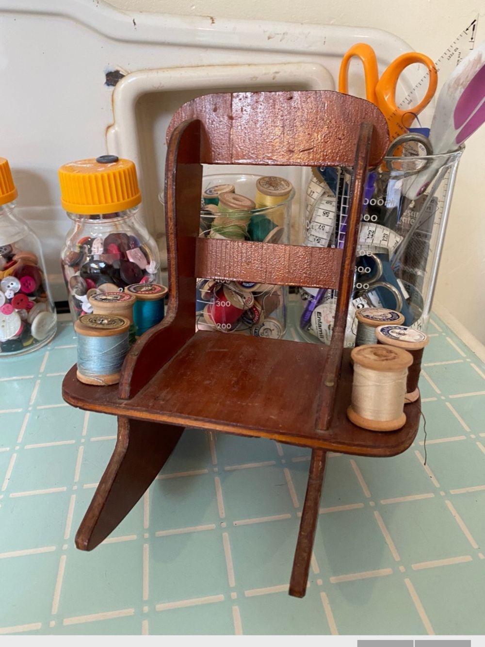 Vintage Wooden Rocking Chair Thread Spool